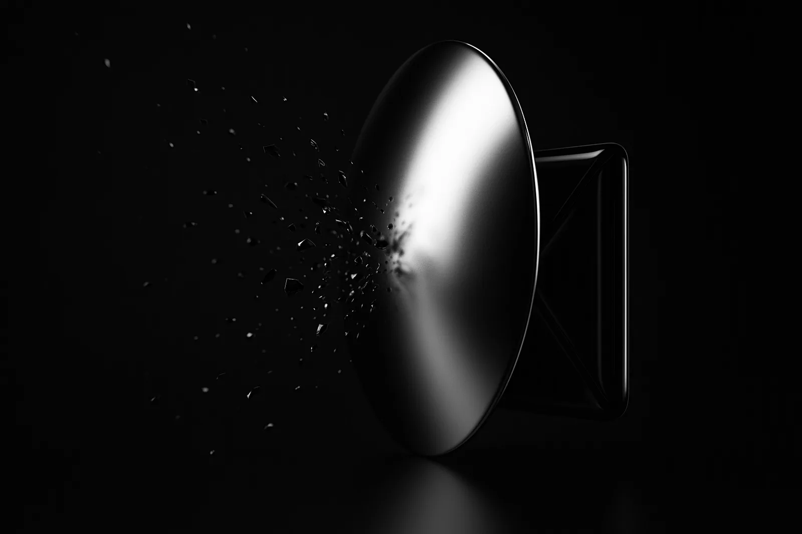 Escudo de cromo que desvía fragmentos de cristal negro