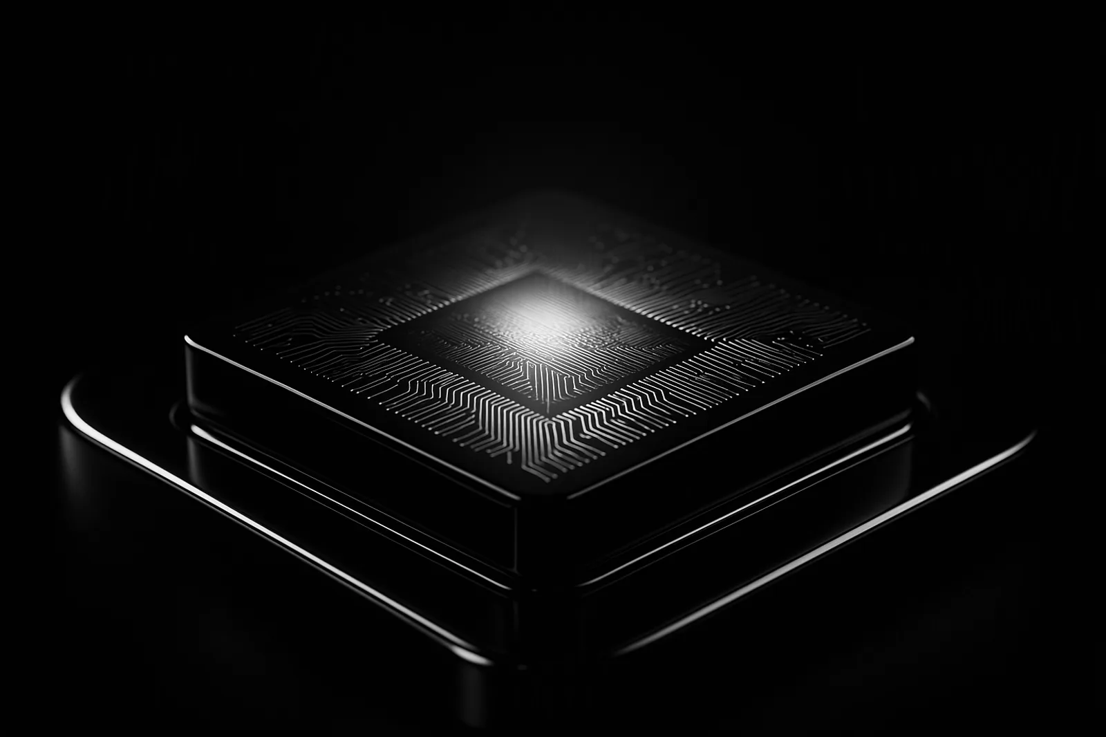 Chip de silicio negro iluminado desde el centro