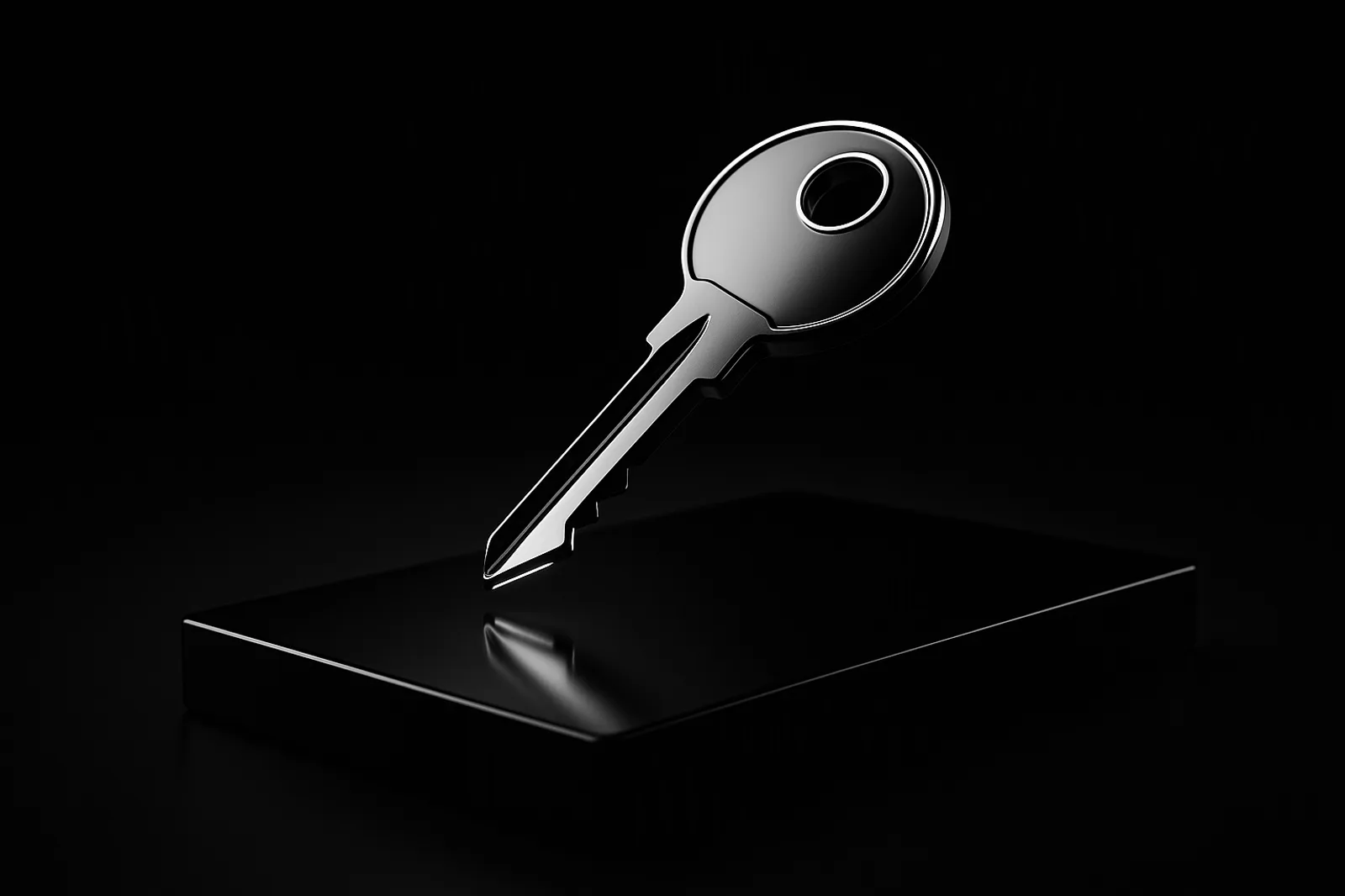 Llave de cromo sobre una placa de cristal negro