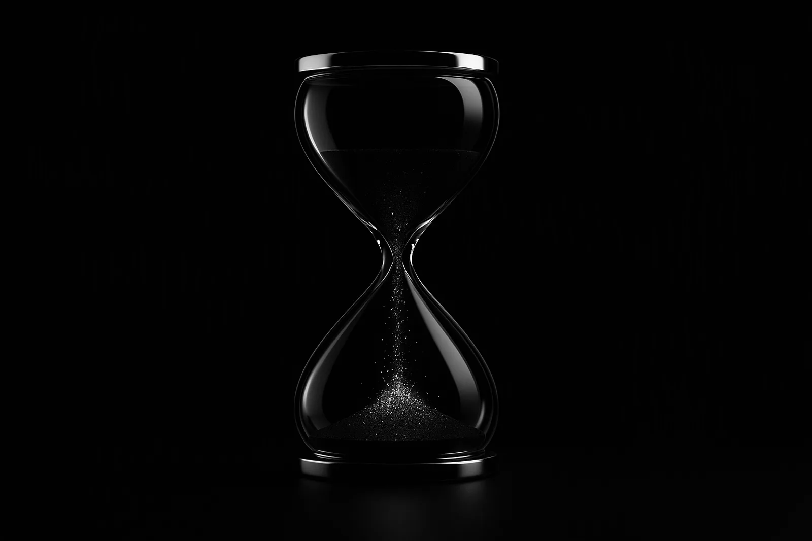 Reloj de arena de cristal negro con partículas de luz